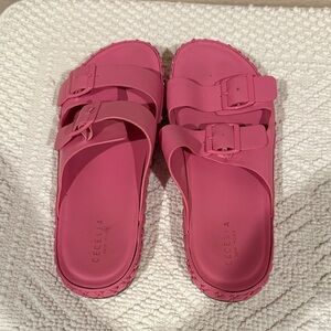 CECELIA NEW YORK Hot Pink Double Buckle Slide Sandals Size 9
